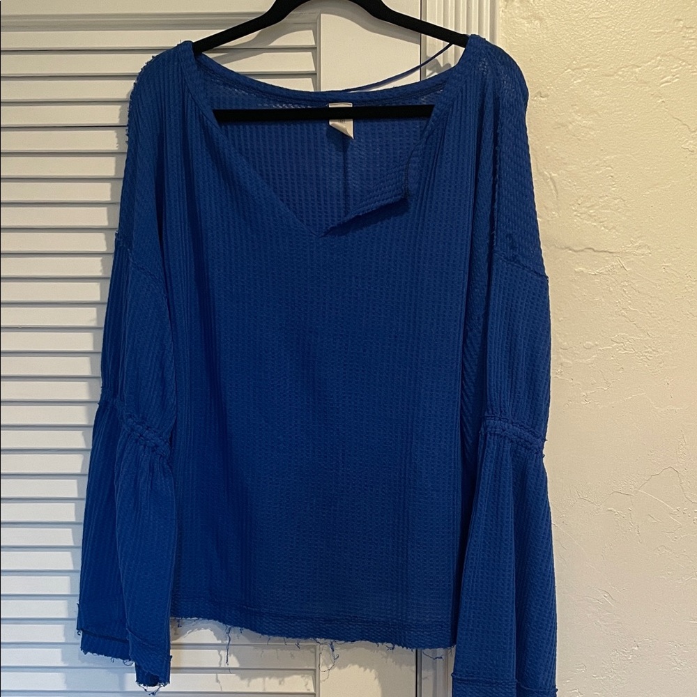 We The Free Royal Blue Textured Blouse